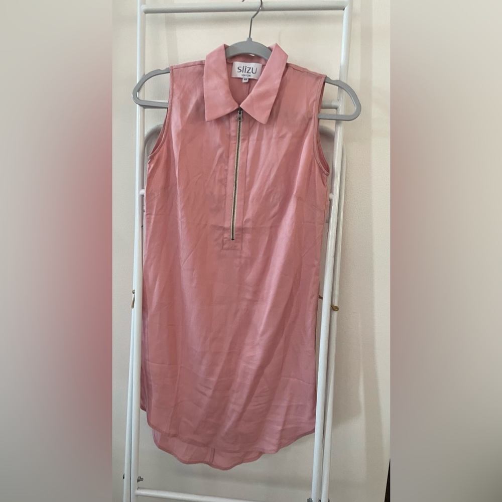 Siizu Pink Sleeveless Zip Front Shirt Dress XS